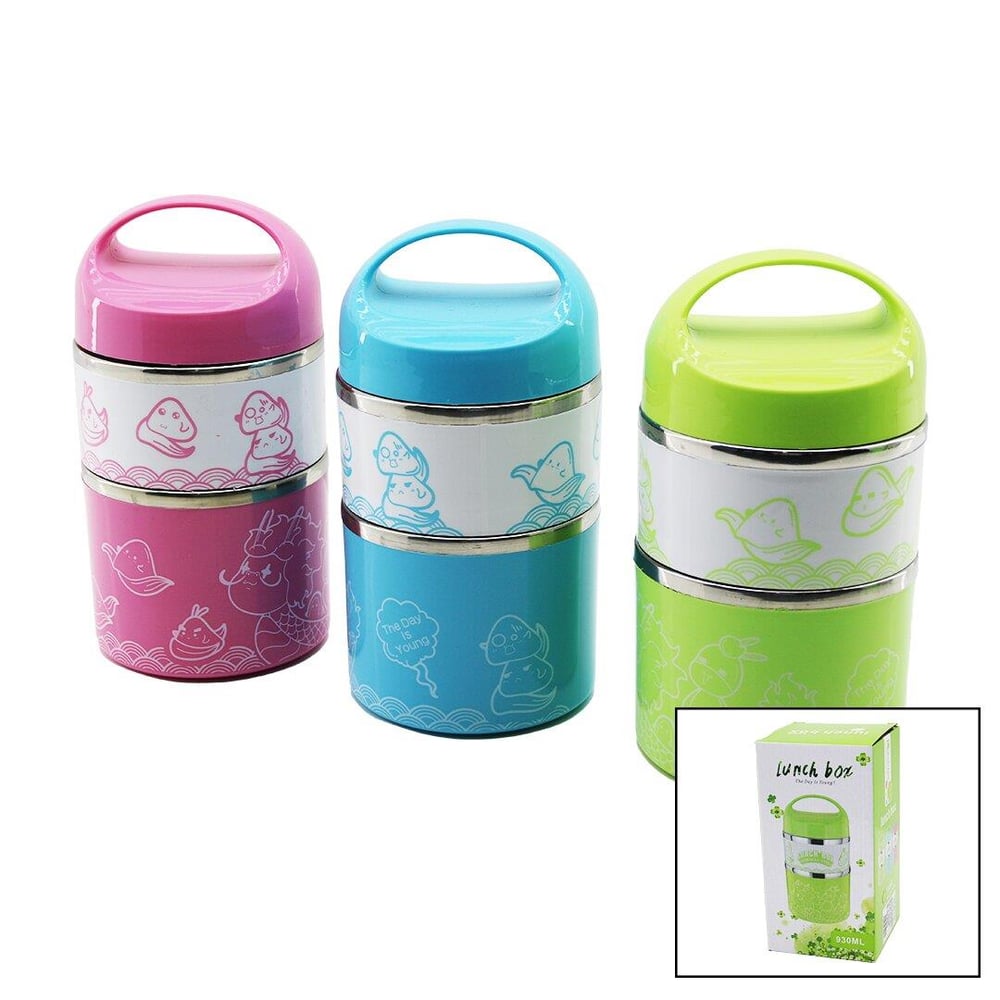 SABİT KULPLU - RESİMLİ - RENKLİ   2Lİ  SEFER TASI - SAKLAMA KABI 930ML (3936)