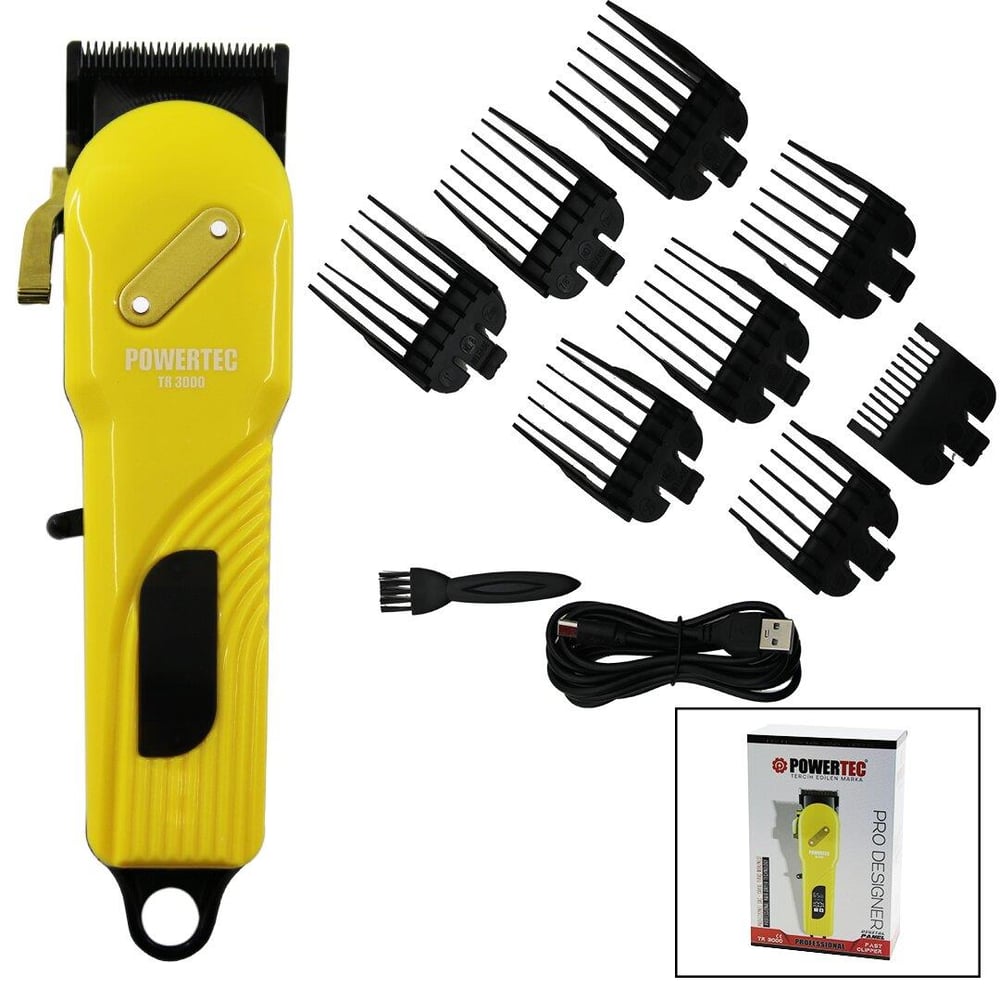 SAÇ - SAKAL KESME TRAŞ MAKİNESİ  SARI - SİYAH GÖVDE - USB ŞARJLI GÖSTERGELİ - TARAK AYAR MANDALLI PRO-TR-3000 (3936)