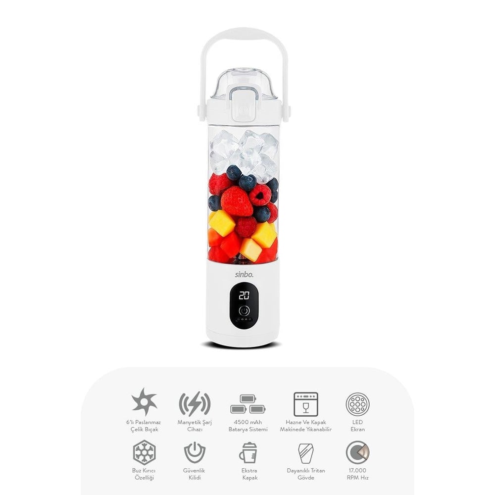 ŞARJLI TAŞINABİLİR SMOOTHİE BLENDER 700MLBUZ KIRMA - ÇELİK BIÇAK MANYETİK ŞARJ 150W 4500mAh SHB-7504 (3936)