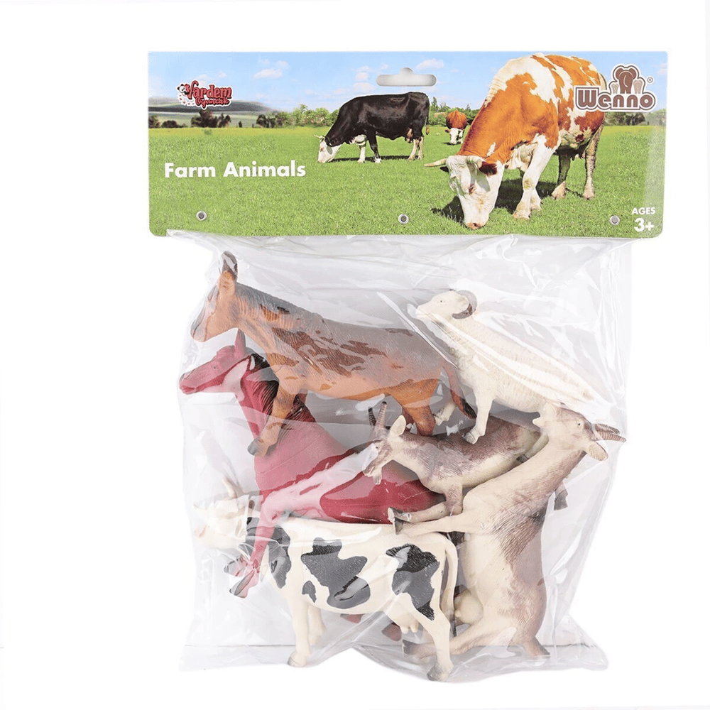 SH-9001-Vardem Poşetli 6Pcs 8 İnch  Çiftlik Hayvan ve Dinozor Set