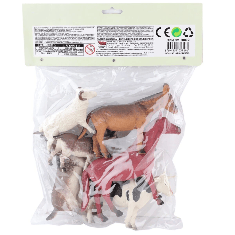 SH-9001-Vardem Poşetli 6Pcs 8 İnch  Çiftlik Hayvan ve Dinozor Set