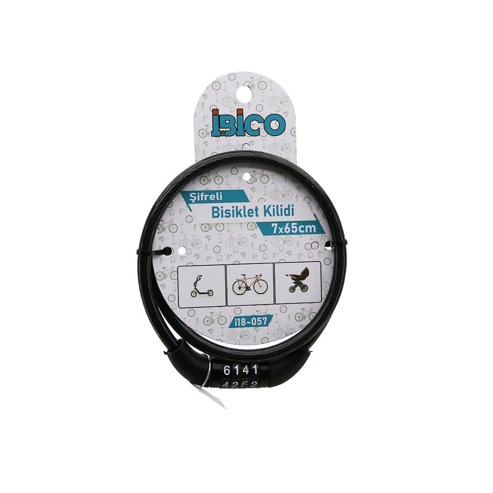 ŞİFRELİ EKO - İNCE BİSİKLET KİLİT ÇELİK TEL SİYAH ŞEFFAF KILIF 7MMX65CM (3936)