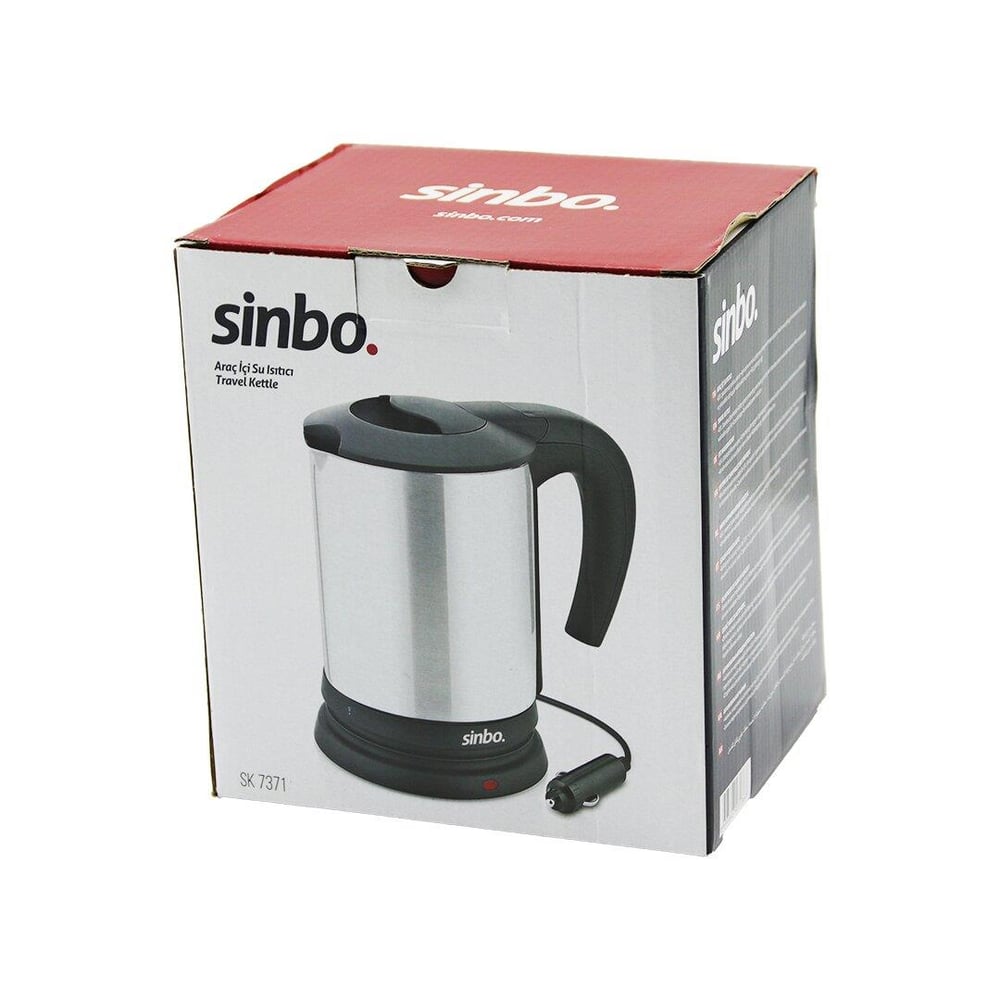 SİNBO SK-7371  12V  ARAÇ İÇİ KETTLE  PASLANMAZ ÇELİK  SU ISITICISI  0.8LT   120W   ÇAKMAKLIK FİŞLİ   PLASTİK KAPAK - KULP (3936)