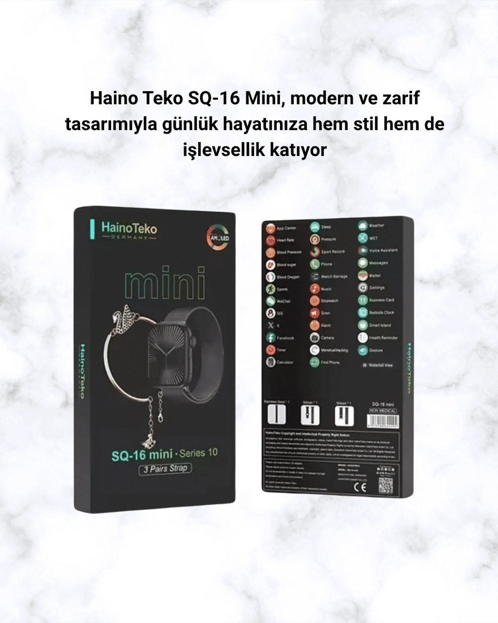 SQ-16 Mini Series 10 Akıllı Saat | Şık ve Hafif Tasarım, 3 Kordon Seçeneği