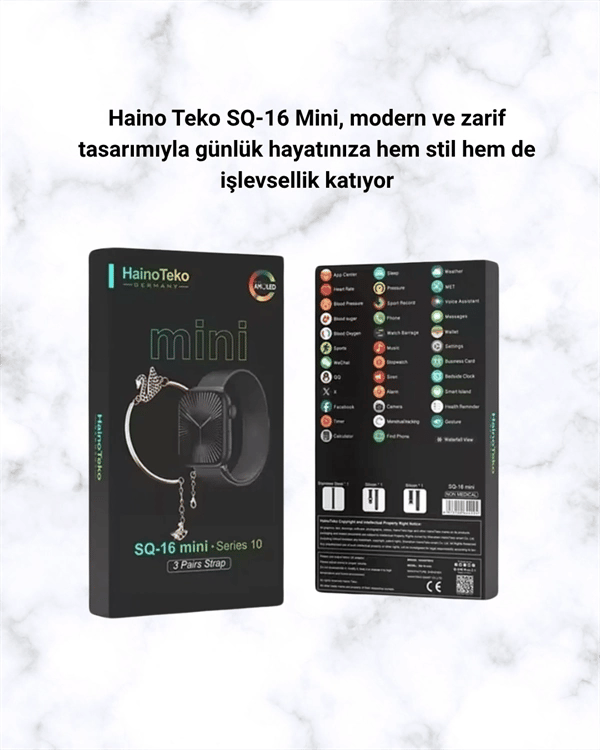 SQ-16 Mini Series 10 Akıllı Saat | Şık ve Hafif Tasarım, 3 Kordon Seçeneği