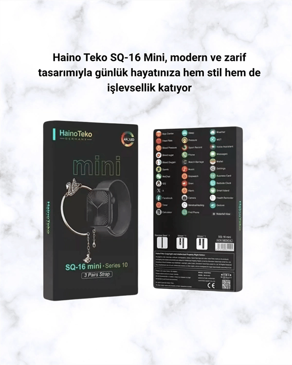 SQ-16 Mini Series 10 Akıllı Saat | Şık ve Hafif Tasarım, 3 Kordon Seçeneği