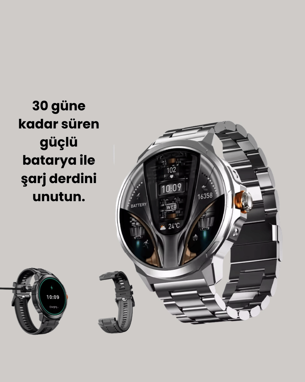 SW80 Akıllı Saat 1.93″ Ultra HD Ekran 700 mAh Batarya 3 Kordon Yeni Nesil