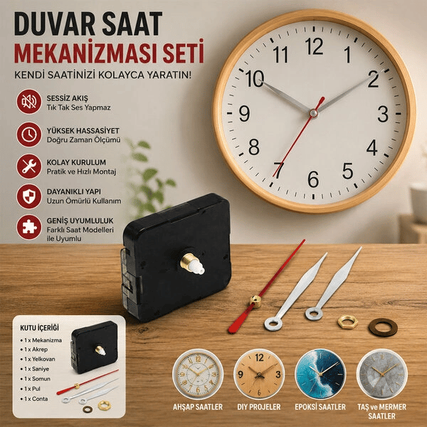 Saat Mekanizma Seti 13 Mm Şaft Uzunluğu Vardır Bx40