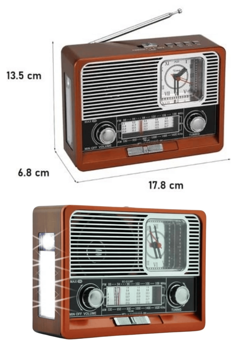 Saatli Fenerli Bluetooth Nostaljik Radyo AUX SD USB Girişli Bluetooth Hoparlör
