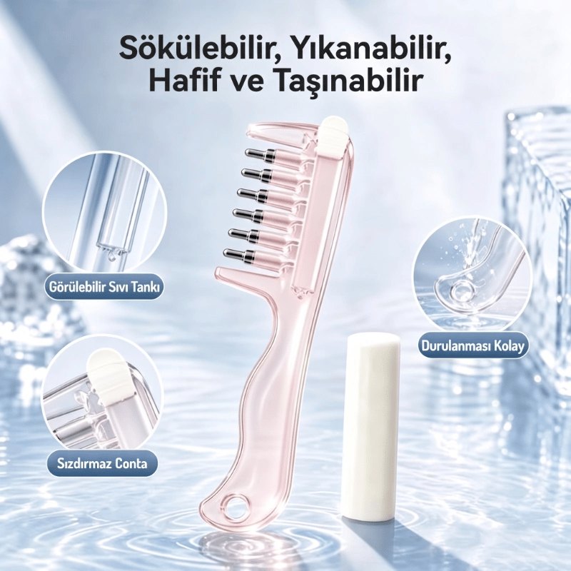 Saç Bakım Yağı Uygulama Tarağı - Serum Tarağı - Yeniden Doldurulabilir Hazne