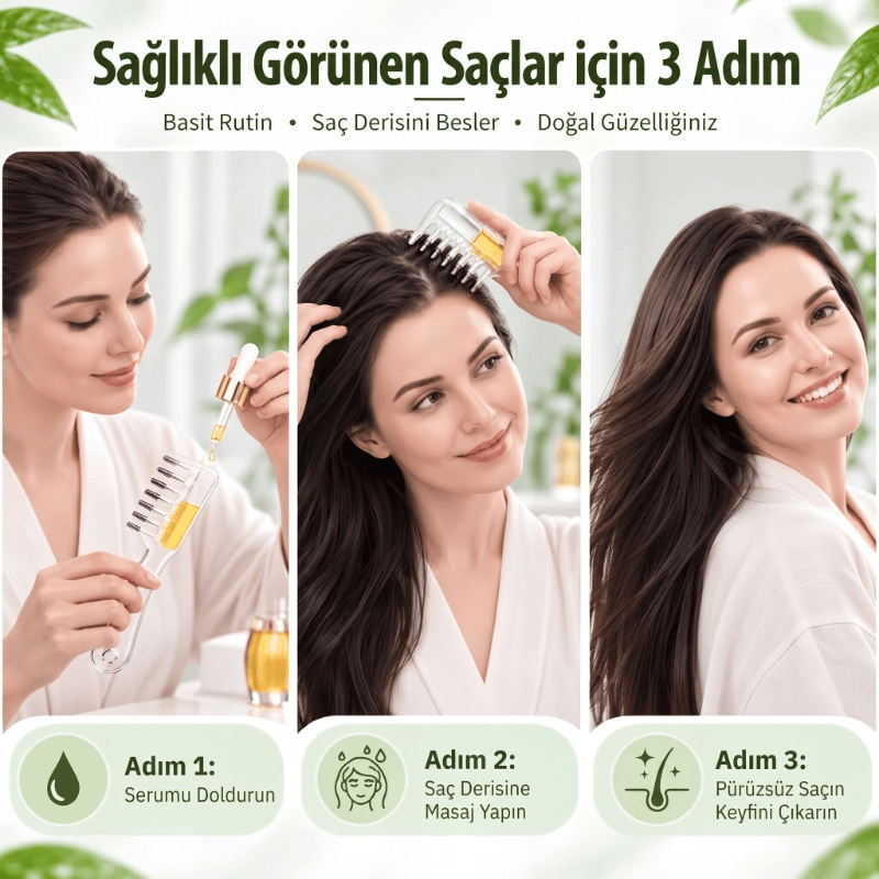Saç Bakım Yağı Uygulama Tarağı - Serum Tarağı - Yeniden Doldurulabilir Hazne