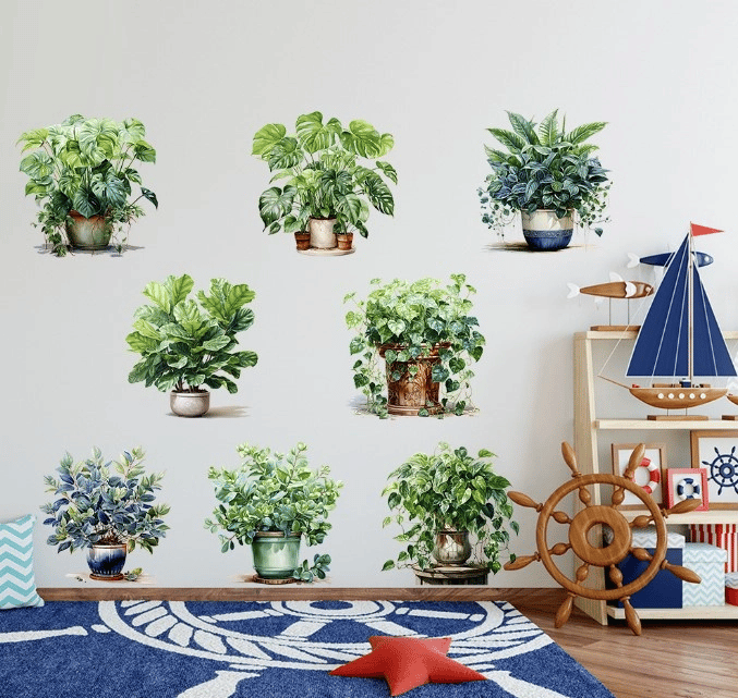 Saksılı Çiçek Tasarımlı 8li Sticker Bx40
