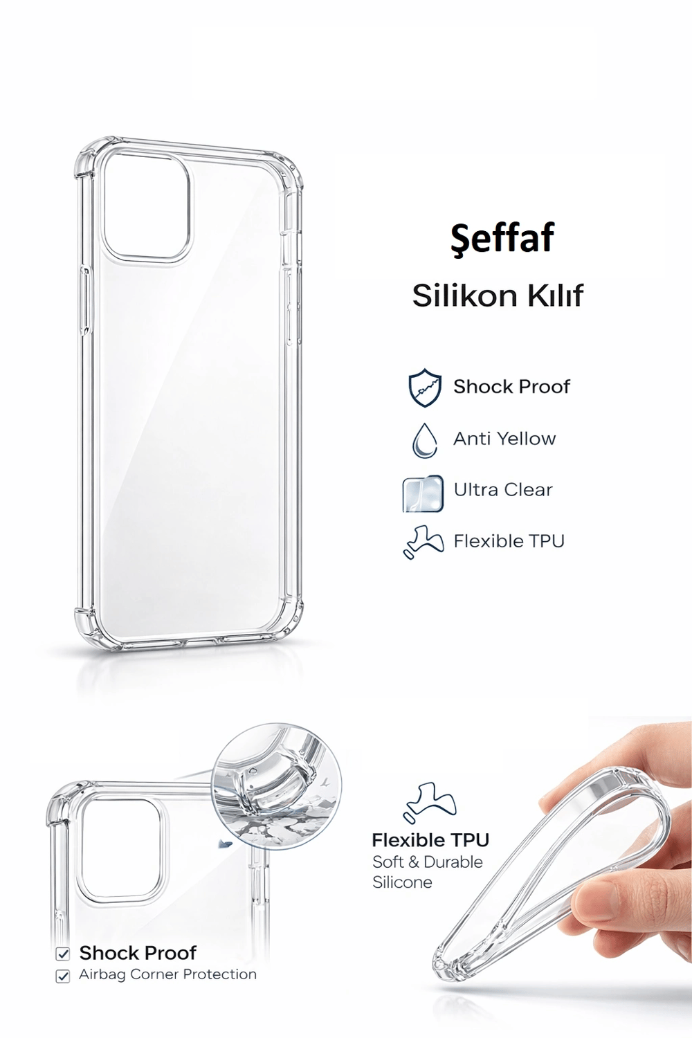 Samsung Galaxy A32 Uyumlu Şeffaf Silikon Telefon Kılıfı Esnek Darbe Koruyucu