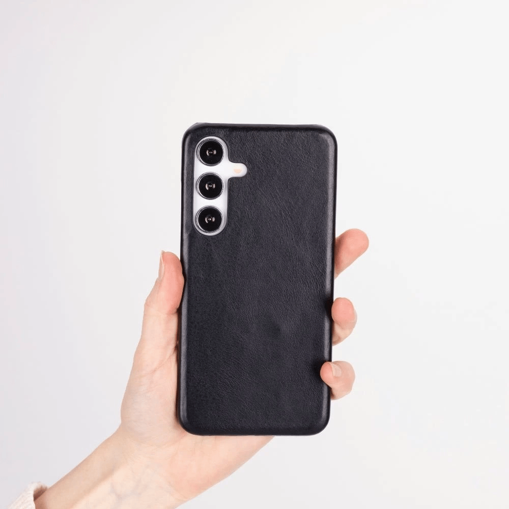 Samsung Galaxy S25 Plus Uyumlu, Hakiki Deri, El Yapımı Arka Kapak, Kömür Siyah