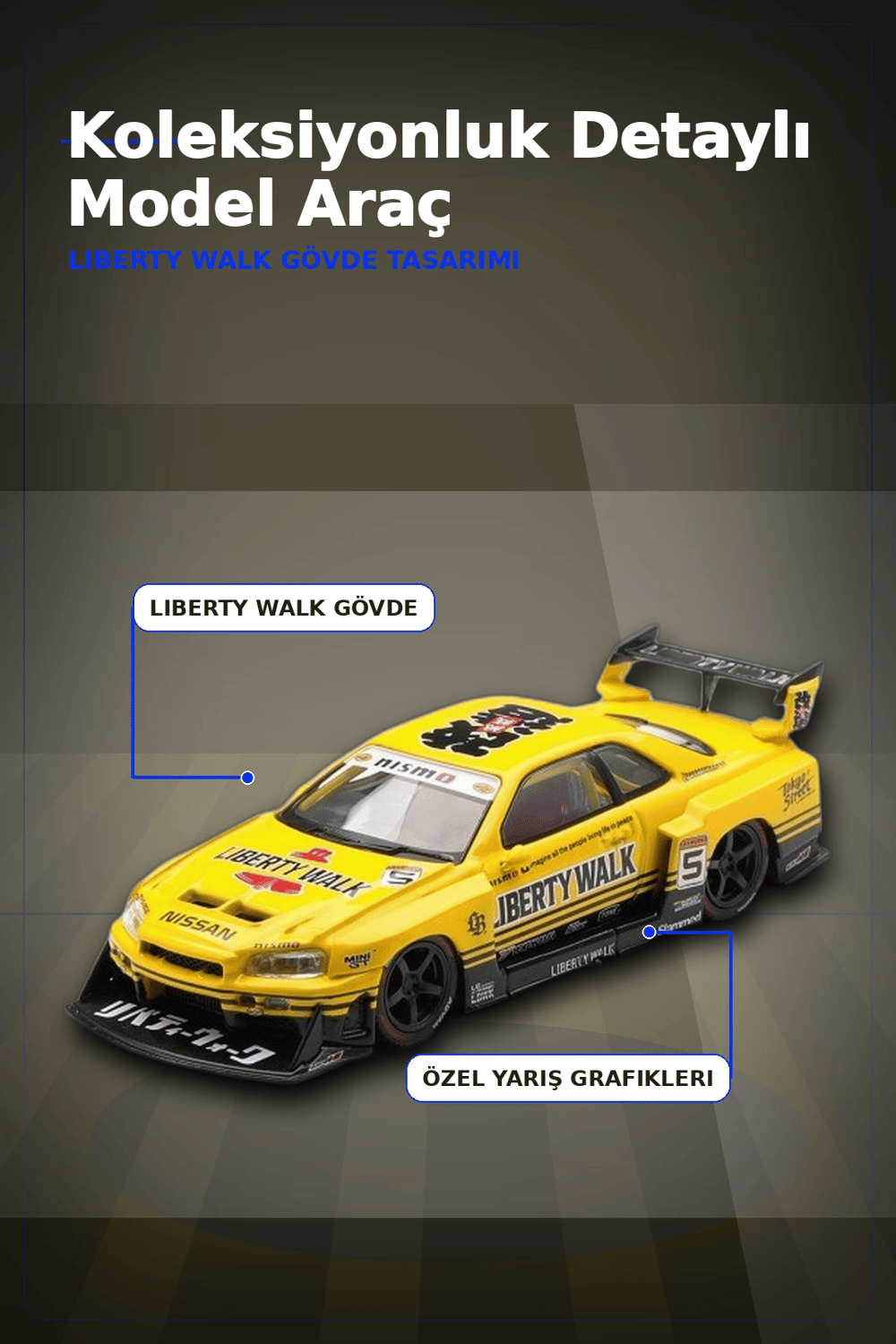 Sarı 1/64 Ölçek LB-ER34 Nissan Skyline Super Silhouette Diecast Model Araba BX-313332