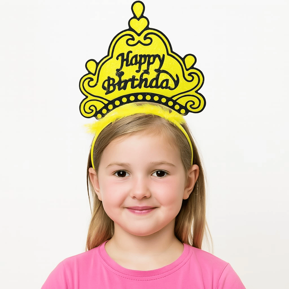 Sarı Happy Birthday Prenses Tacı – Doğum Günü Taç Aksesuarı
