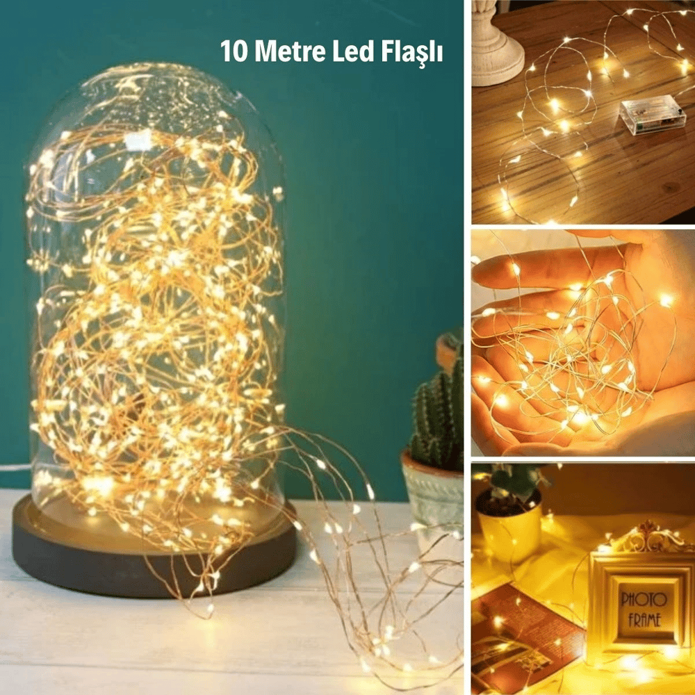 Sarı Peri Led Flaşlı Işık – 10 Metre Dekoratif Oda Ve Organizasyon Aydınlatması Bx40
