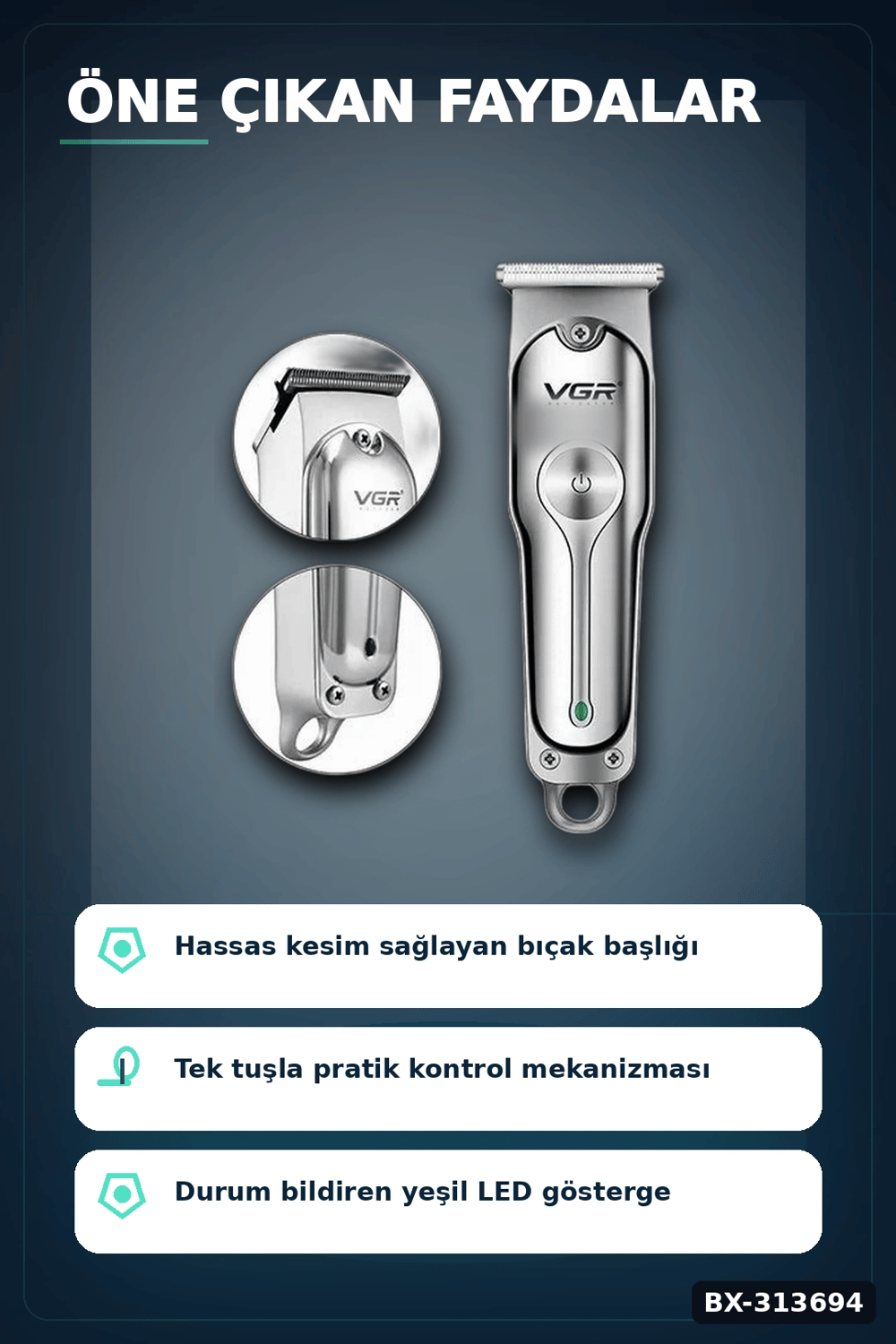 Şarj Edilebilir 0 Bıçak Kafalı Profesyonel Saç Kesme Ve Tıraş Makinesi BX-313694
