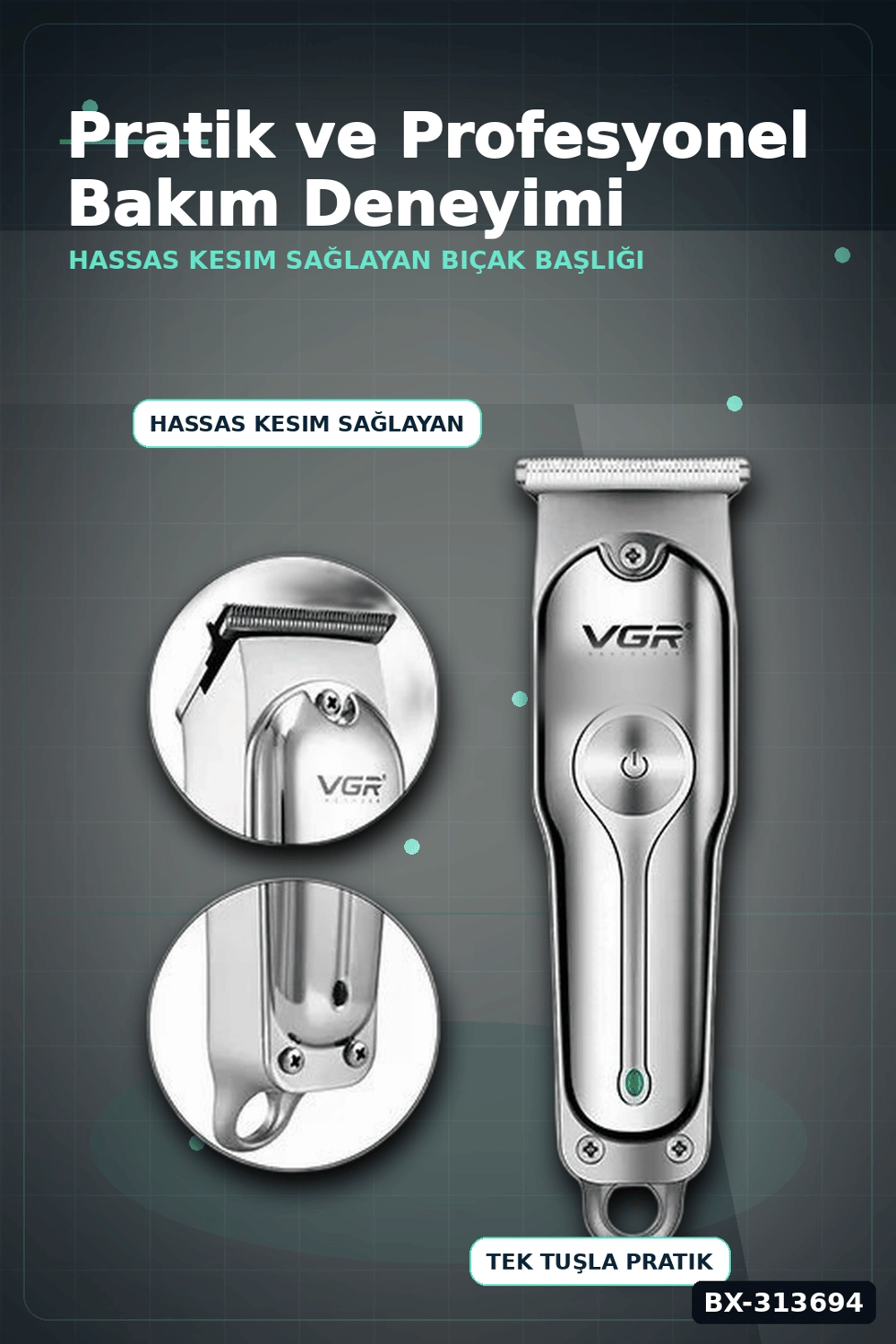 Şarj Edilebilir 0 Bıçak Kafalı Profesyonel Saç Kesme Ve Tıraş Makinesi BX-313694