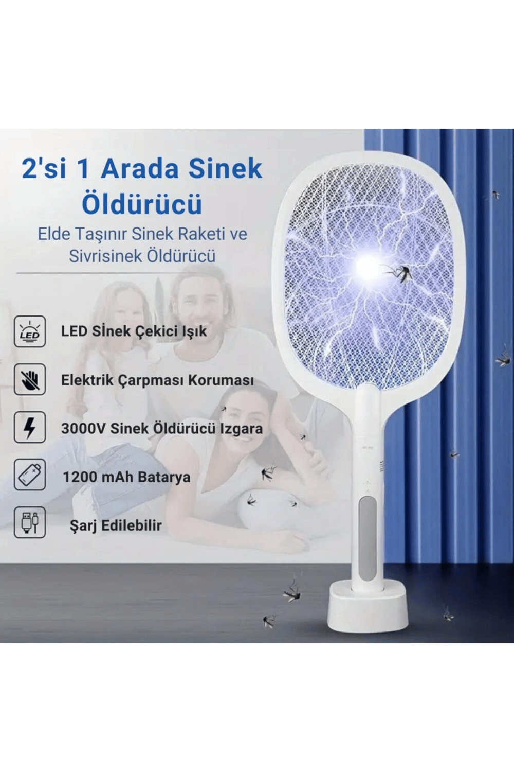 Şarjlı 300V 5 katmanlı UV ışıklı elektrikli sivrisinek ve sinek öldürücü makine - Süpermarket