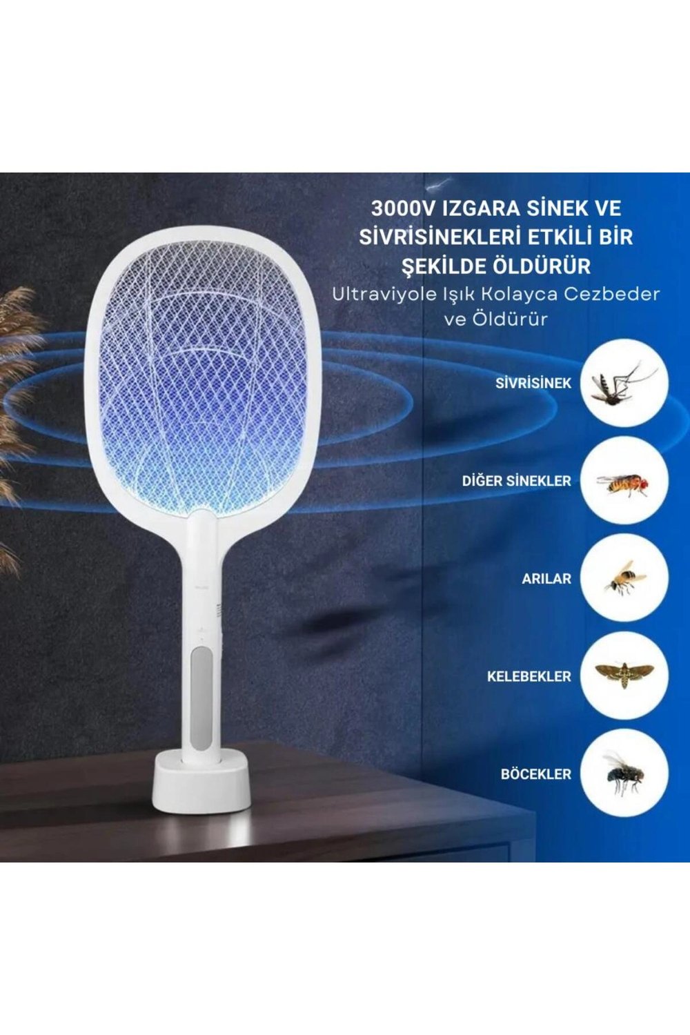 Şarjlı 300V 5 katmanlı UV ışıklı elektrikli sivrisinek ve sinek öldürücü makine - Süpermarket