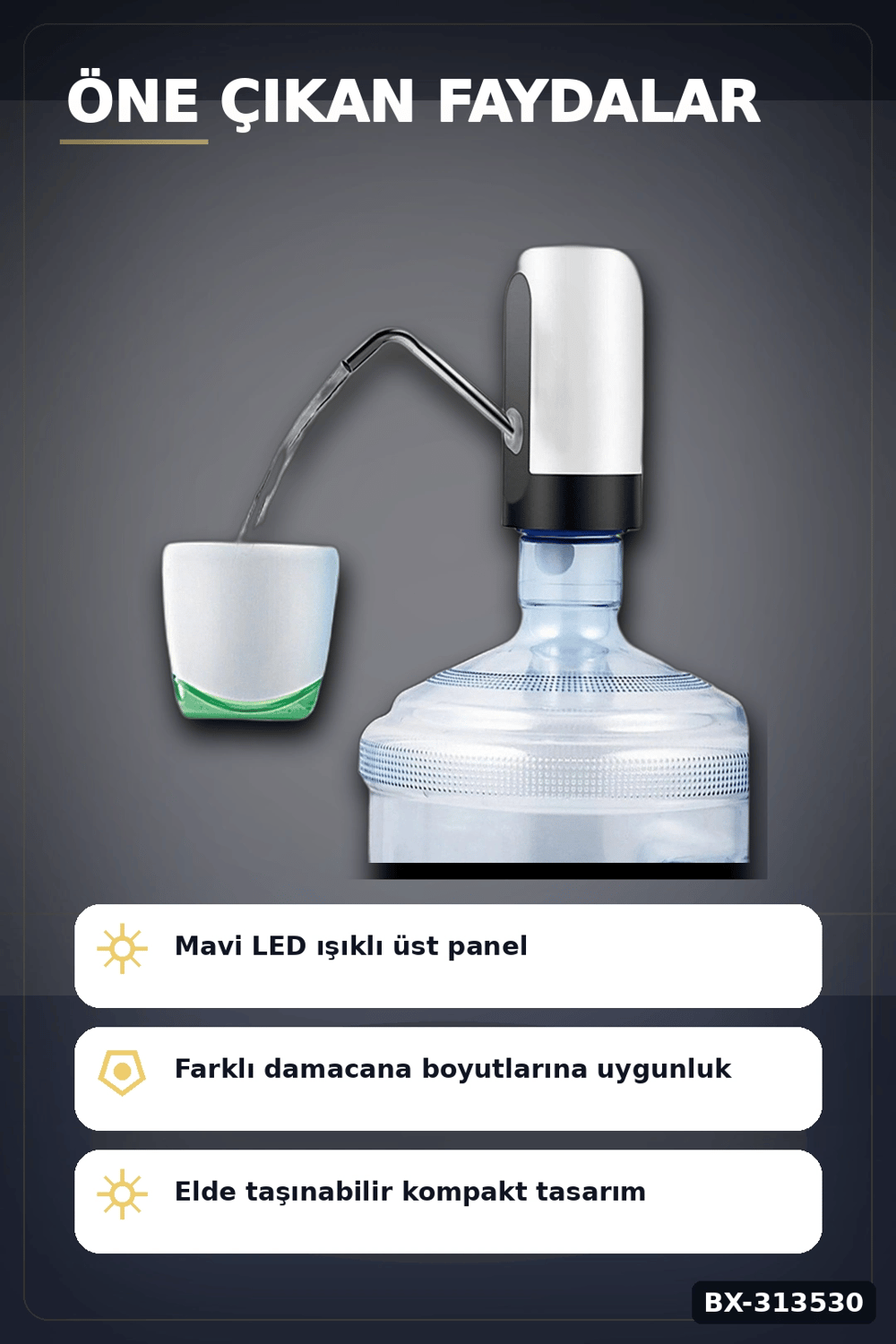 Şarjlı 304 Paslanmaz Çelik Damacana Su Pompası - Usb Şarjlı Otomatik Sebil, Mutfak İçin BX-313530