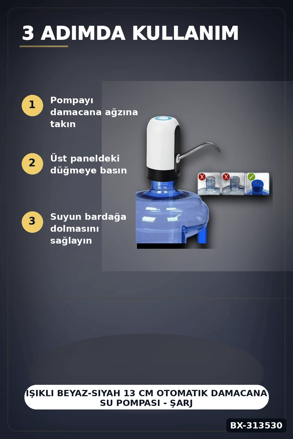 Şarjlı 304 Paslanmaz Çelik Damacana Su Pompası - Usb Şarjlı Otomatik Sebil, Mutfak İçin BX-313530