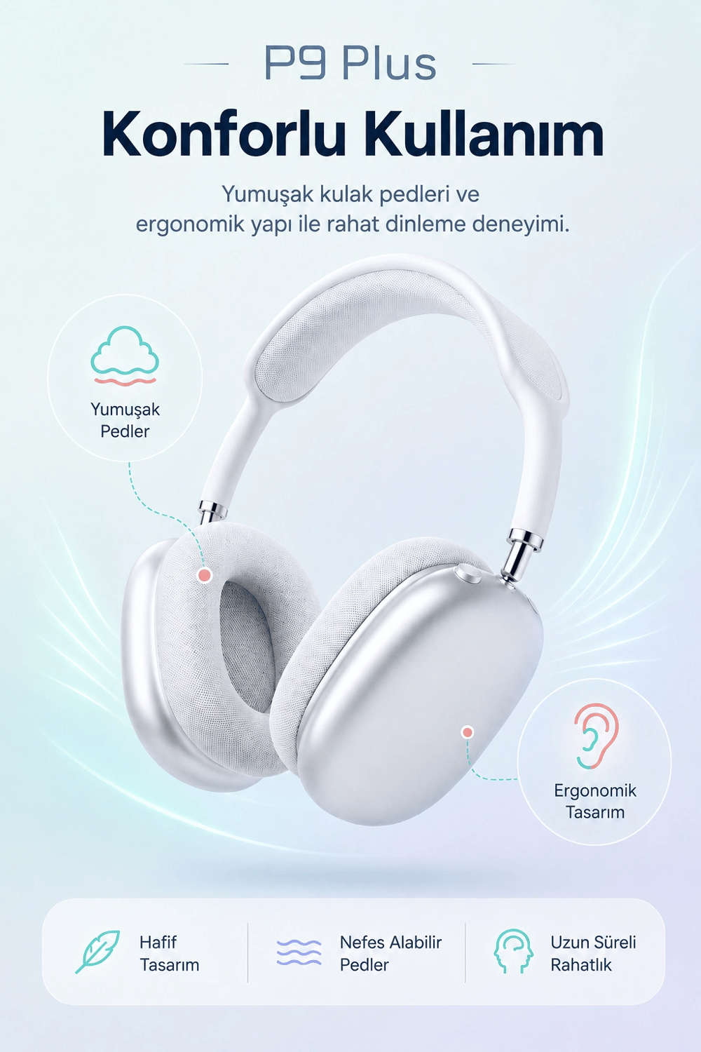 Şarjlı Kulak Üstü Stereo Kulaklık Bluetooth Uyumlu Müzik Ve Görüşme Destekli