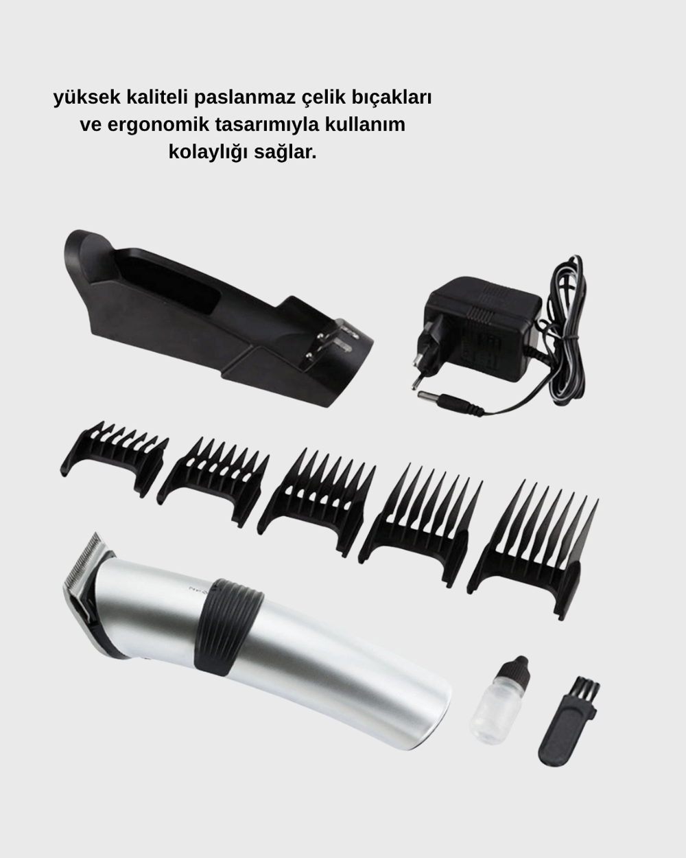 Şarjlı Saç ve Sakal Kesme Makinesi – Paslanmaz Çelik Bıçak, Ayarlanabilir Başlık