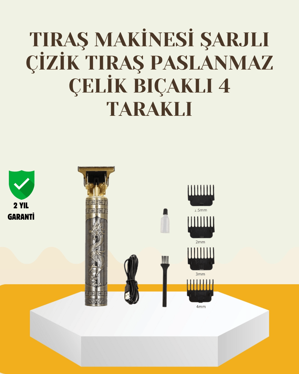 Şarjlı Titanyum Bıçaklı Saç ve Sakal Kesme Makinesi