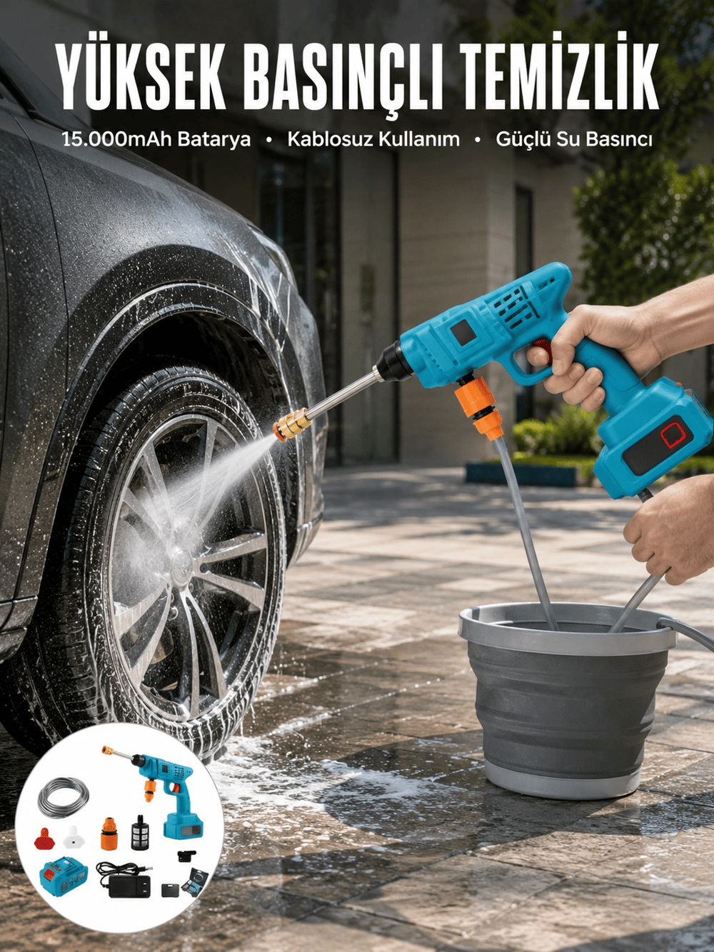 Şarjlı Ve Yüksek Basınçlı Oto Yıkama Makinesi Ve Sulama Tabancası Bahçe Yıkama Makinesi