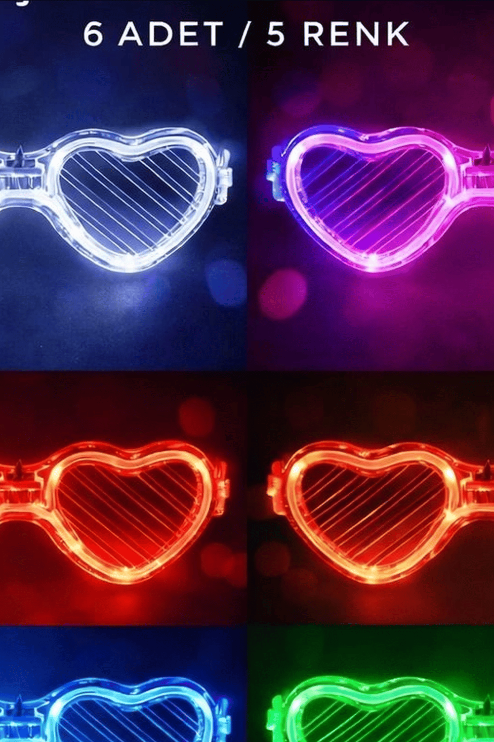 Şeffaf Çerçeveli Led Işıklı Kalp Glow Parti Gözlüğü - 6 Adet Set, Festival Hediyesi BX-313767