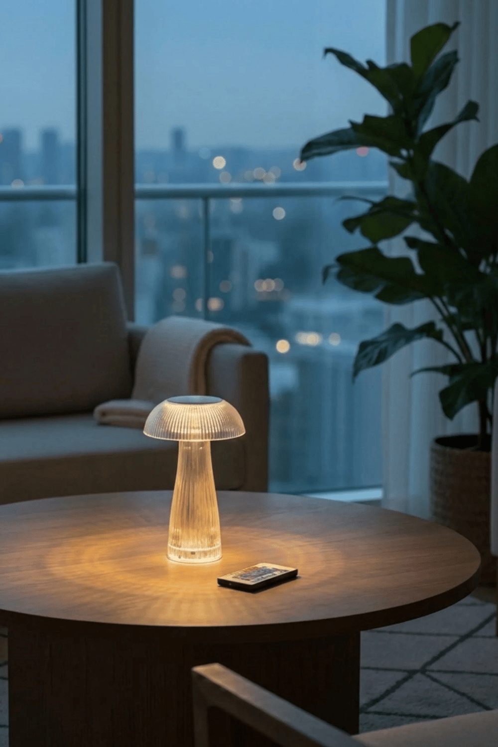 Şeffaf Mantar Model Led Masa Lambası –kumandalı Şarjlı, Dokunmatik, Rengarek Işık Modlu Dekoratif Gece Lambası Bx40