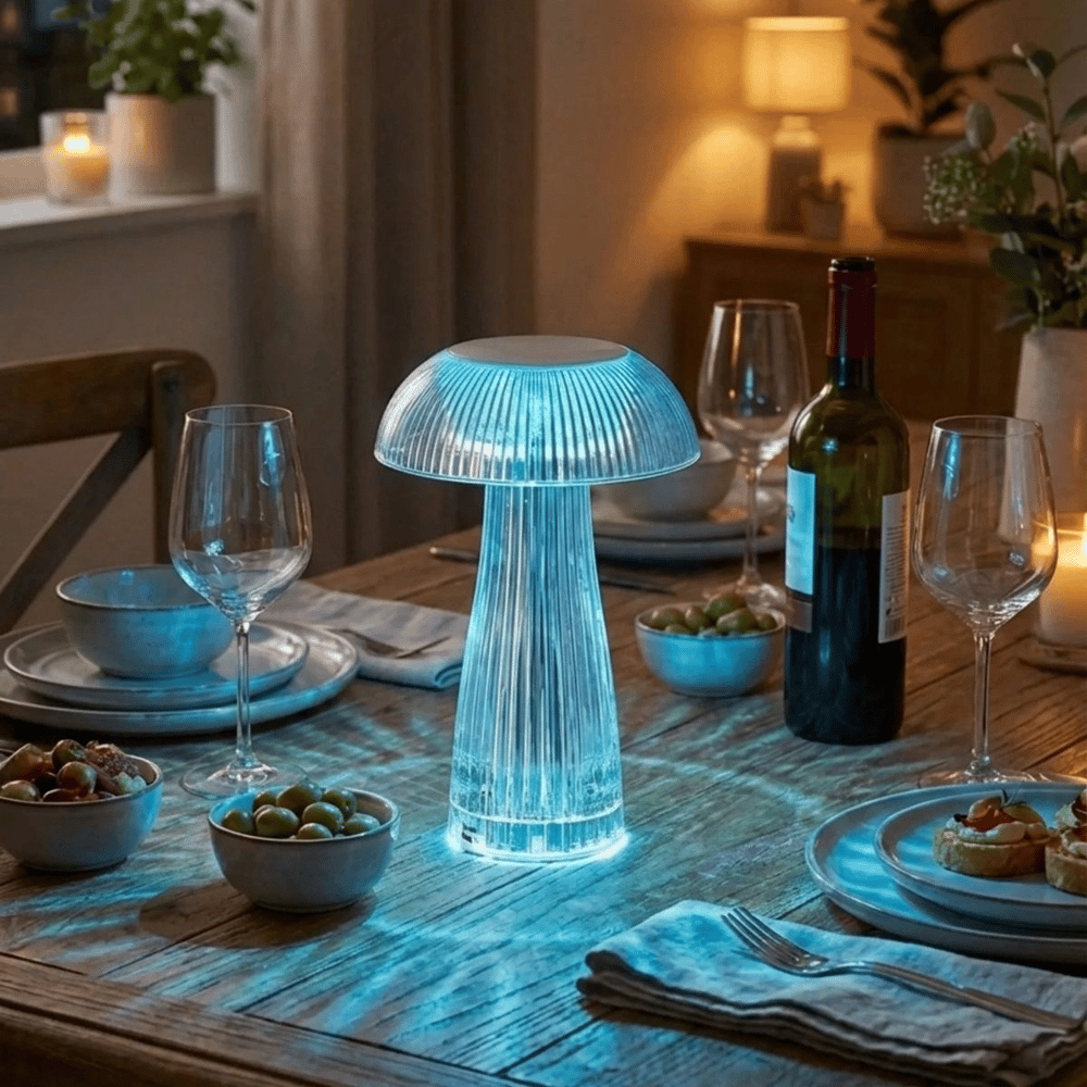 Şeffaf Mantar Model Led Masa Lambası –kumandalı Şarjlı, Dokunmatik, Rengarek Işık Modlu Dekoratif Gece Lambası Bx40