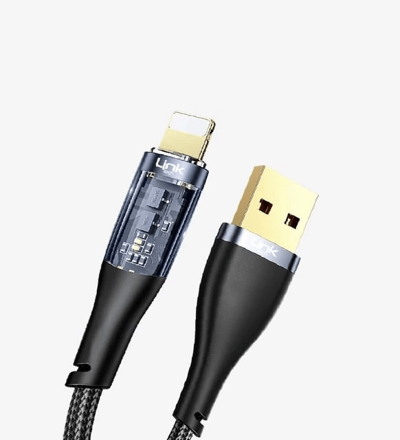 Şeffaf Uçlu iPhone 45w Usb Hızlı ve Dayanıklı Şarj ve Data Işıklı Örgü Kablo 1 Metre