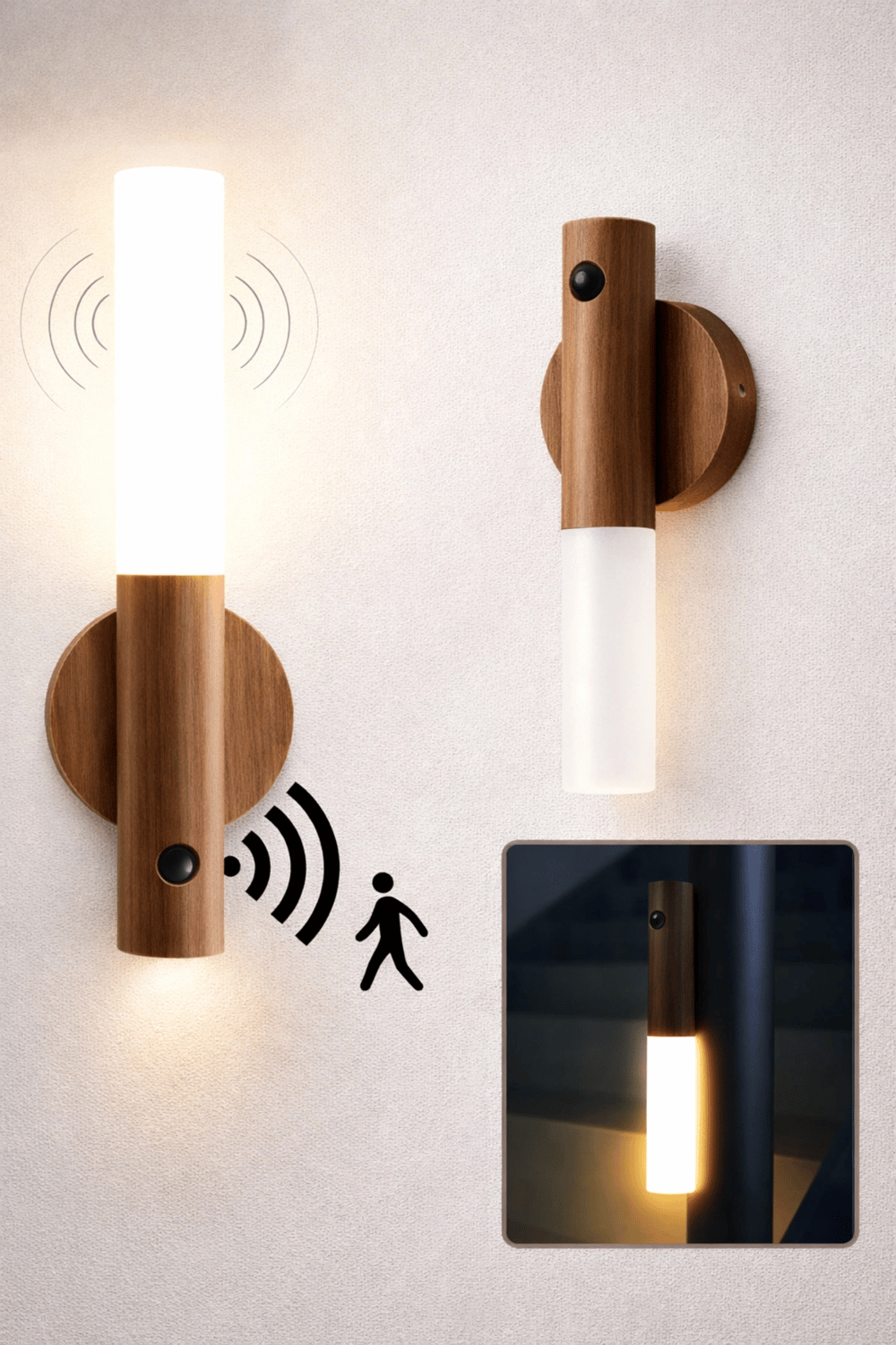 Sensörlü Dekoratif Meşale Duvar Aplik LED Gece Lambası Mıknatıslı Model