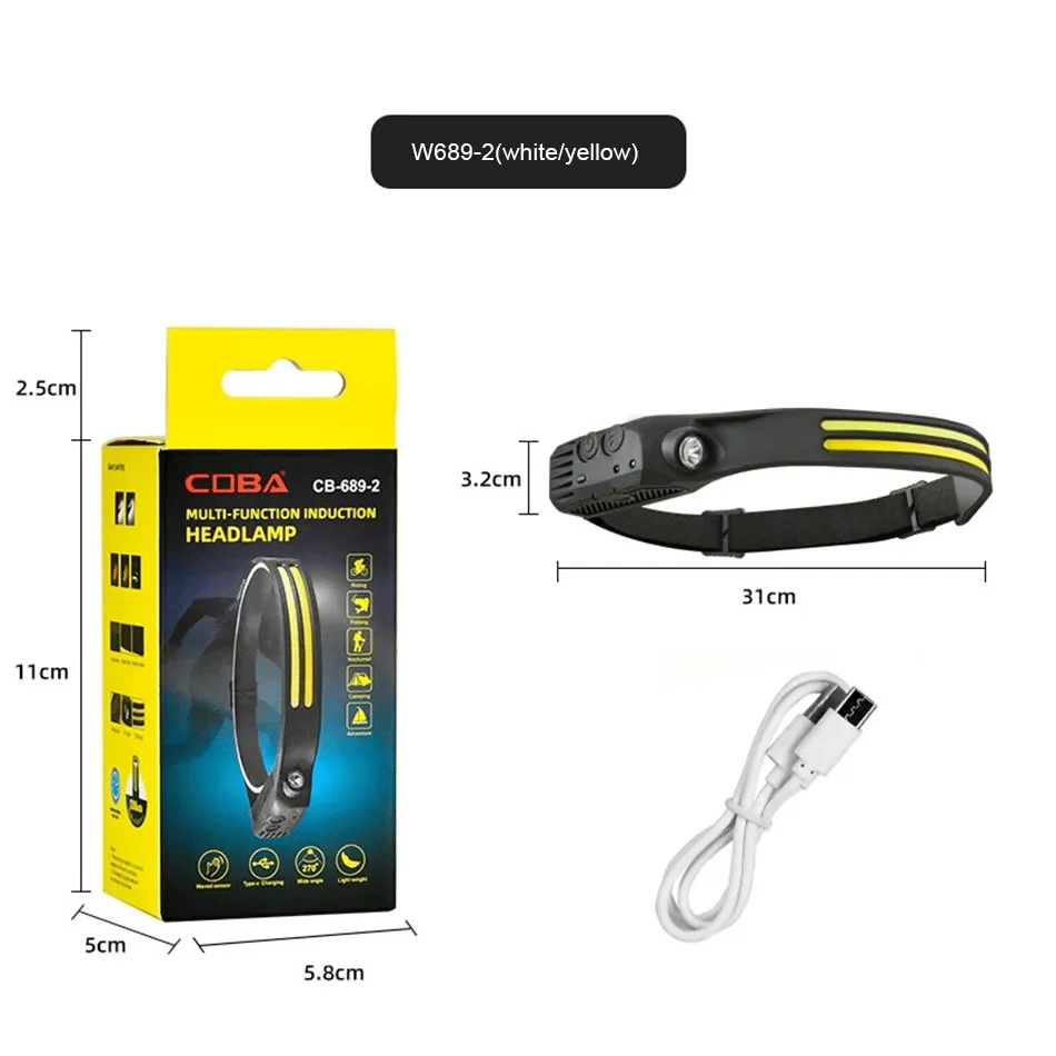Sensörlü Far Cob Led Far Şarj Edilebilir Kafa Feneri 18650 Dahili Pil Açık Hava Balıkçılık Kamp Baş Feneri Fener Bx40