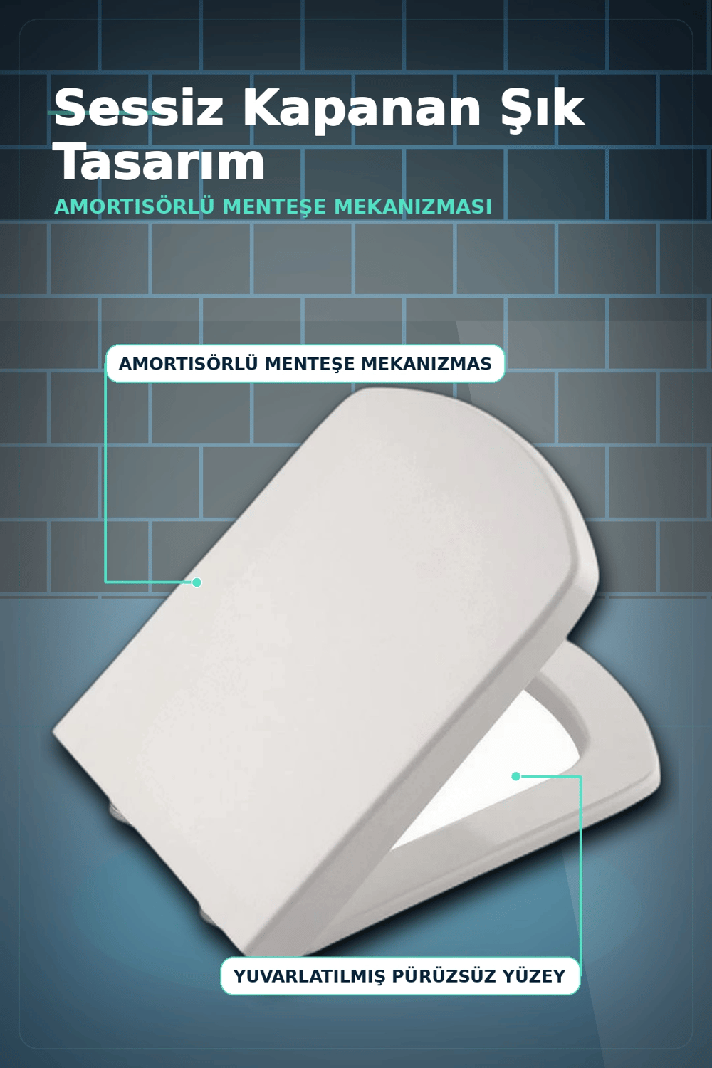 Sessiz Amortisörlü 44x35 cm Beyaz Kare Klozet Kapağı - Yavaş Kapanan Mekanizma BX-313437