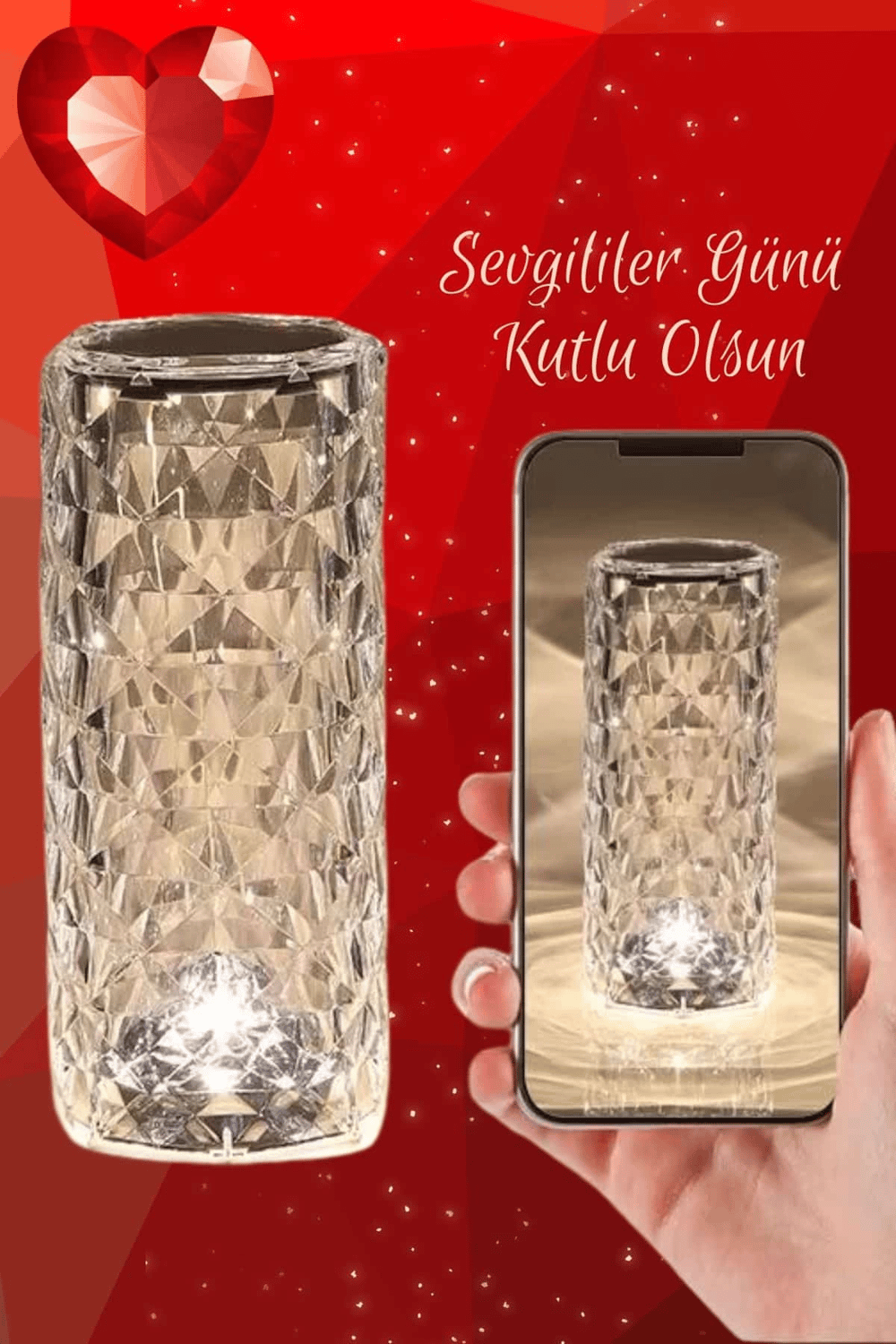 Sevgililer Gününe Özel Romantik Kristal Gece Lambası Sevgiliye Hediye
