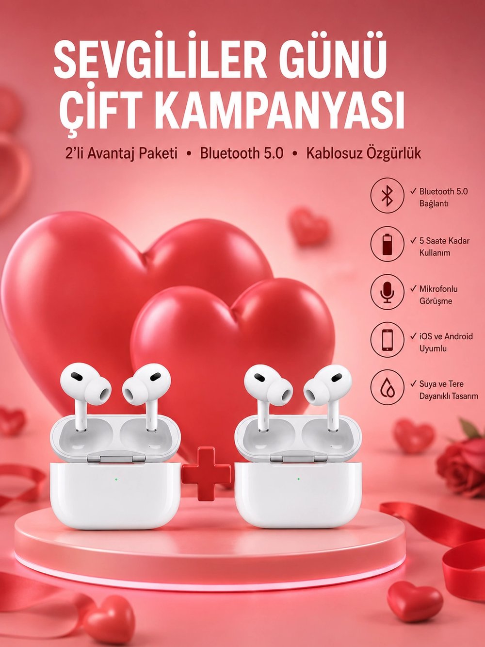 Sevgiliye Hediye Çift Kulaklığı Yeni Nesil Pro Kulaklık Sevgililer Gününe Özel Kampanya