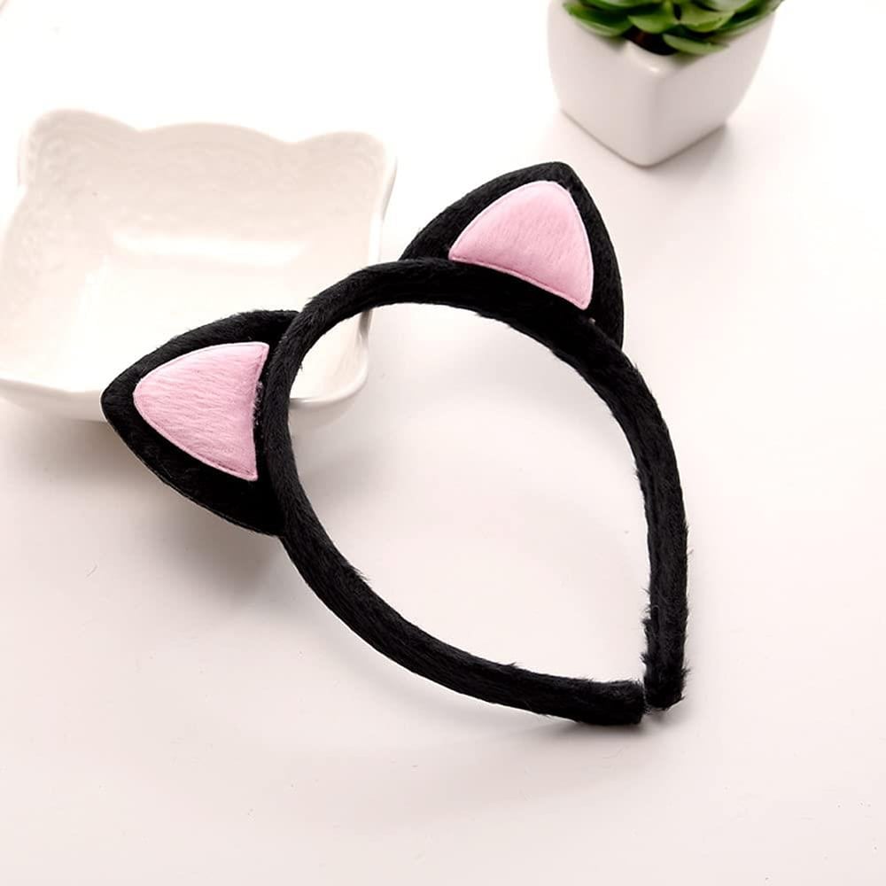 Sevimli Kedi Kulak Pofuduk Kedi Taç Siyah İçi Pembe Renk 17x15 cm (3936)