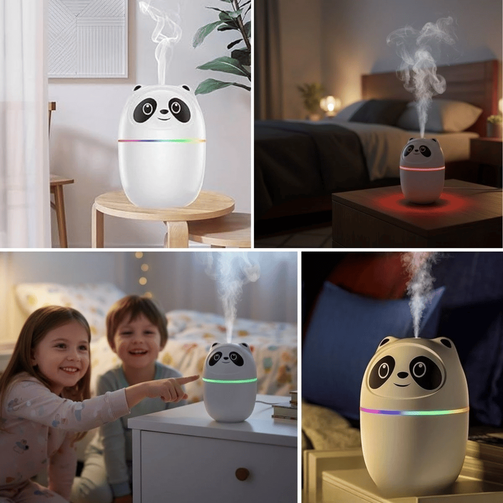 Sevimli Panda Figürlü Hava Nemlendirici – Ultrasonik Soğuk Buhar Makinesi, Led Işıklı Masaüstü Oda Nemlendirici Bx40