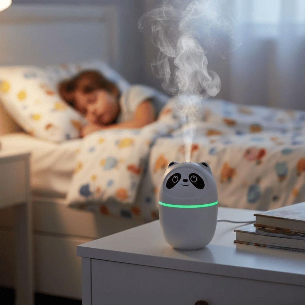 Sevimli Panda Figürlü Hava Nemlendirici – Ultrasonik Soğuk Buhar Makinesi, Led Işıklı Masaüstü Oda Nemlendirici Bx40