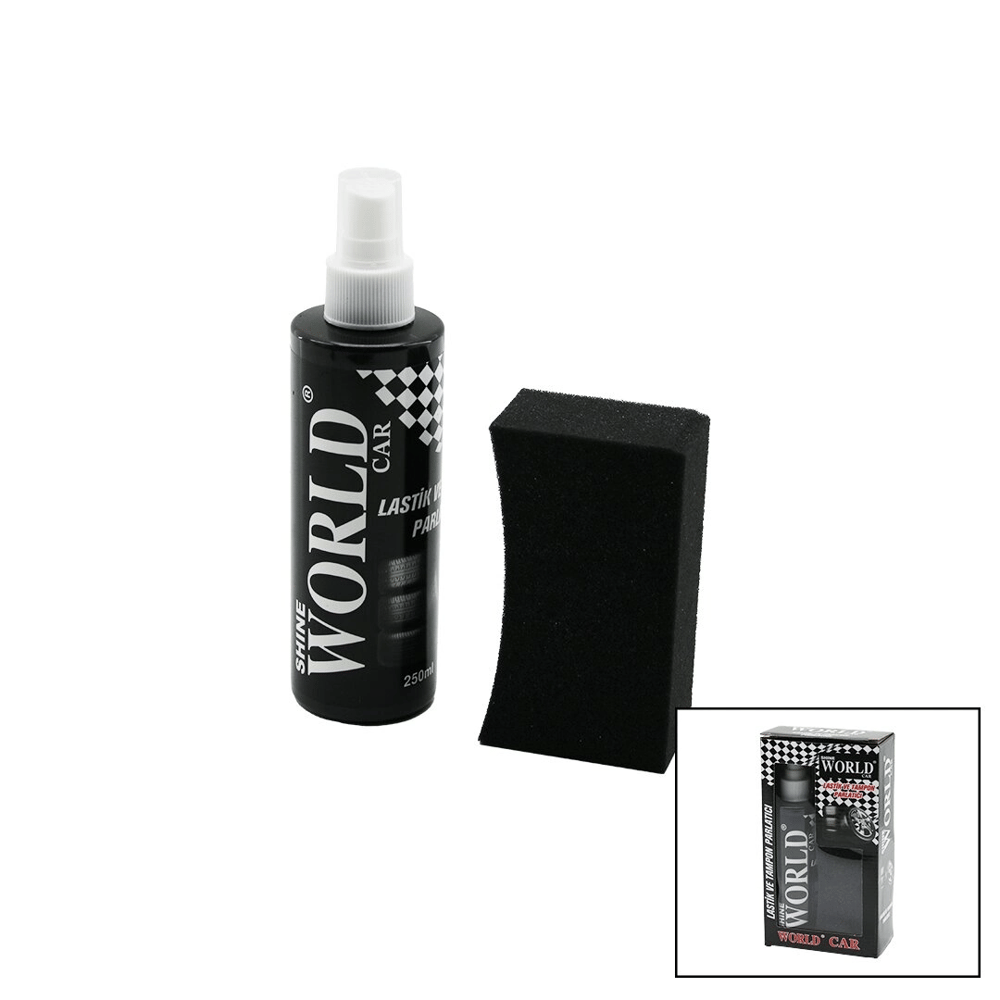 Shıne World Car  Lastik - Tampon  Parlatıcı Sprey Seti  Plastik Şişe   250ml ± %10 Parlatma Süngeri Bx40