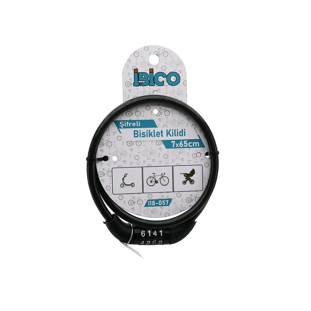 Şifreli Eko - İnce Bisiklet Kilit Çelik Tel Siyah Şeffaf Kılıf 7mmx65cm Bx40