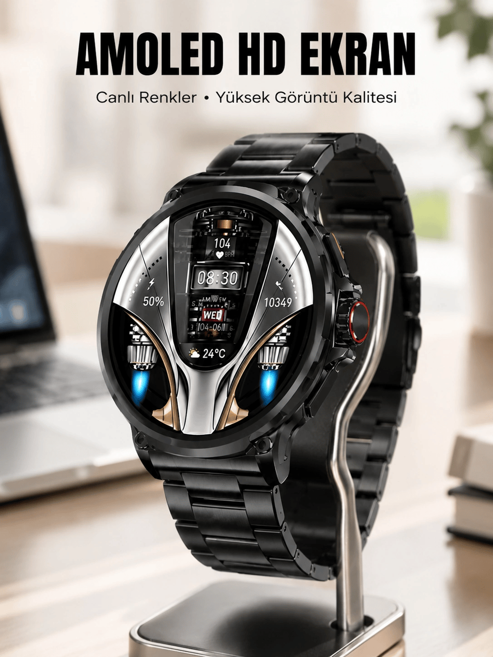 Şık Metal Kasa ve Değiştirilebilir Kordonlarla SW80 Smartwatch Yeni Nesil