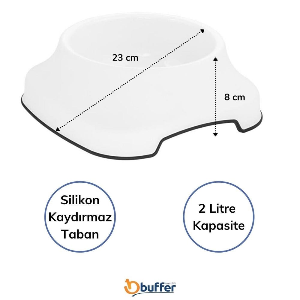Silikon Kaydırmaz Taban Plastik Kedi ve Köpek Mama ve Su Kabı 2 L (3936)