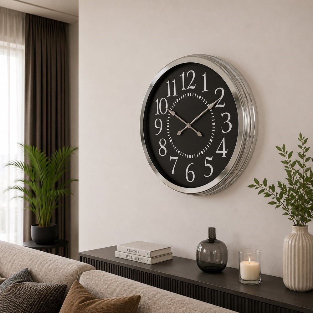 Silver Elegance Dekoratif 60 x 60 Cm Metal Duvar Saati