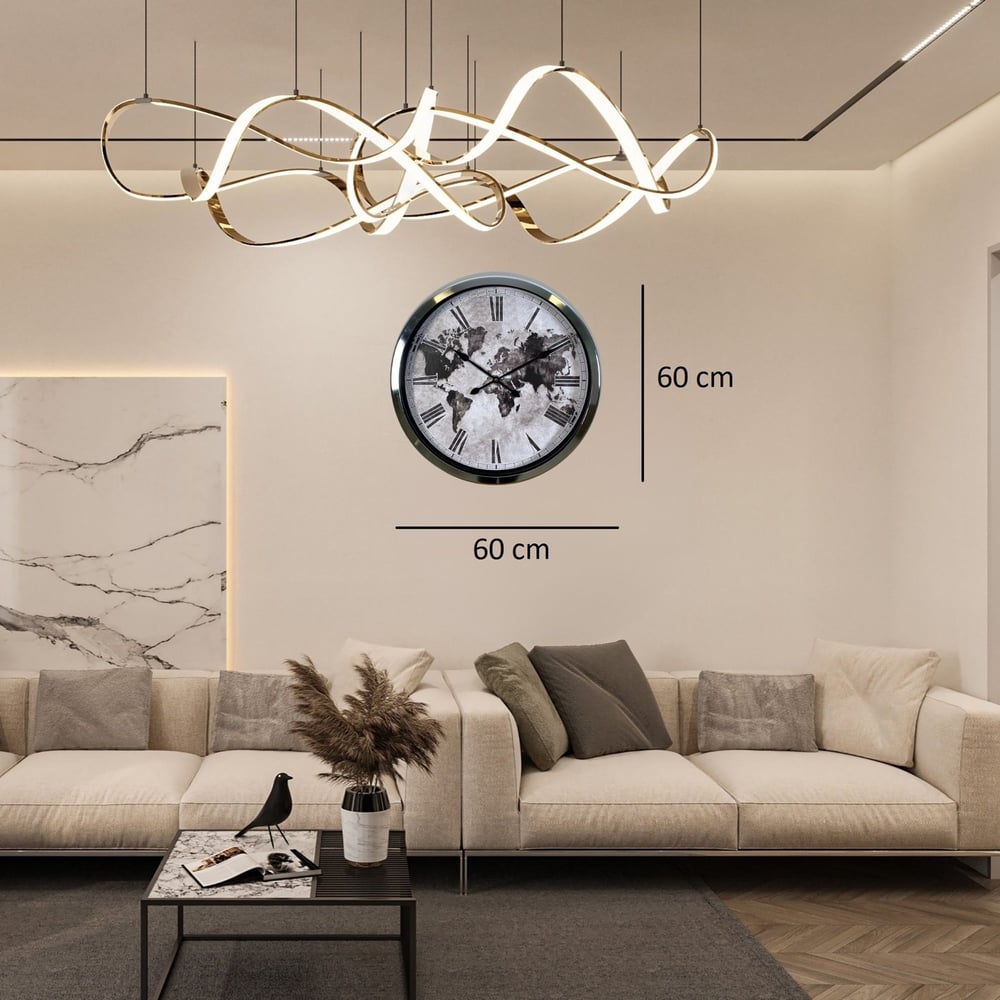 Silver Legacy World 60 x 60 Cm Metal Duvar Saati