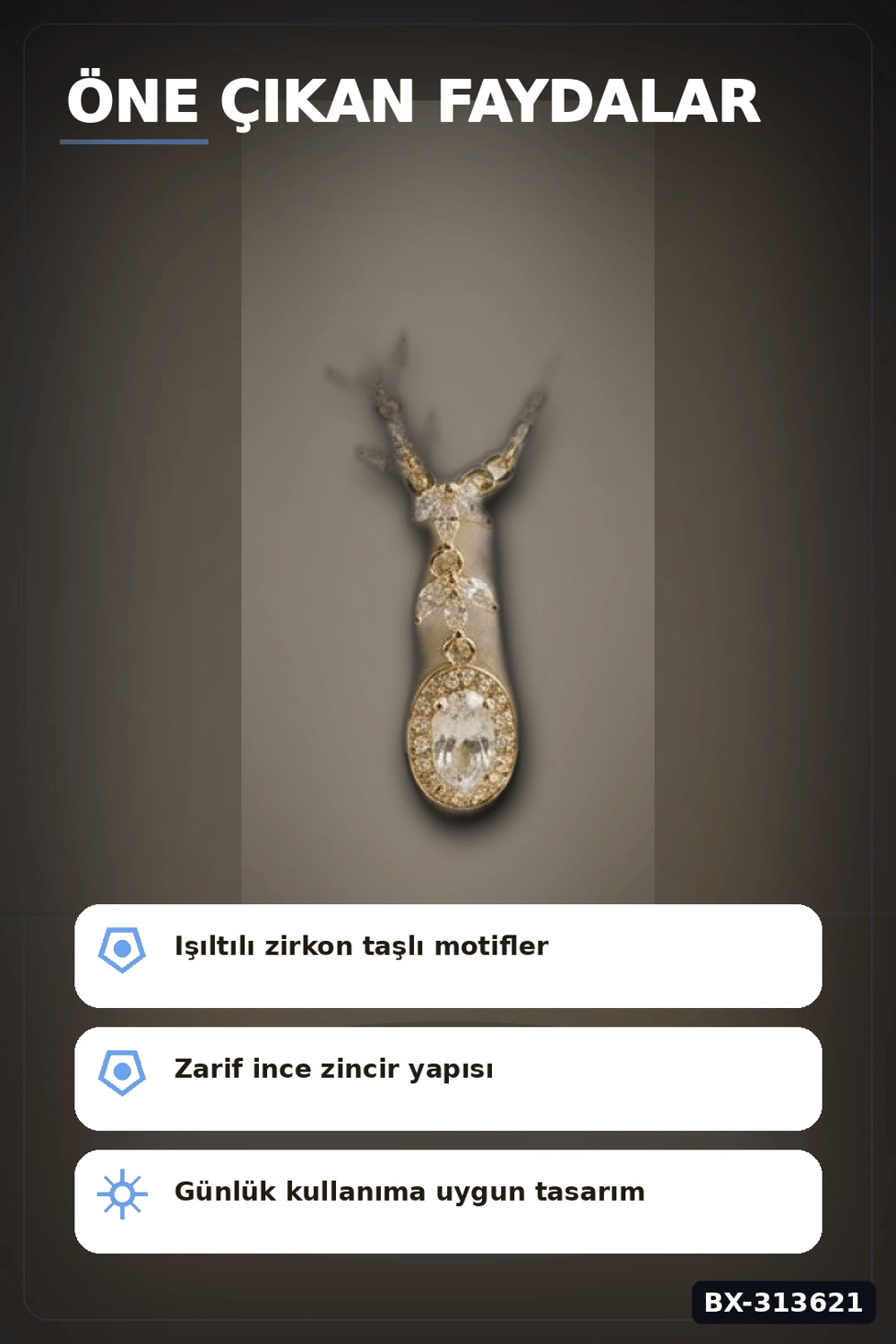 Sıralı Zirkon Taşlı Pirinç Gold Renk Model Kadın Kolye 45 cm Zincir Hediyelik BX-313621